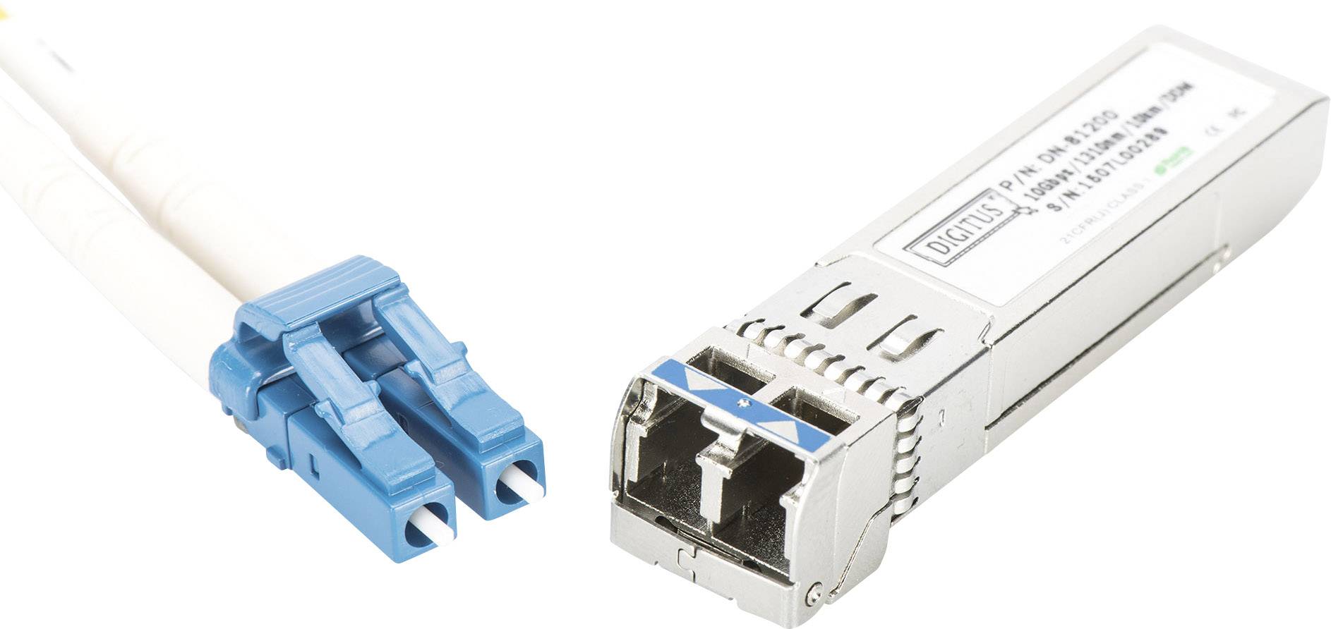 Et SFP-modul med LC-stik, hyppigt brugt til fiberoptiske forbindelser i netværk.