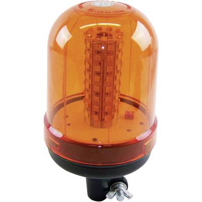 Orange rundlygte med transparent hus og sort base, ofte brugt til advarselssignaler eller i nødsituationer.