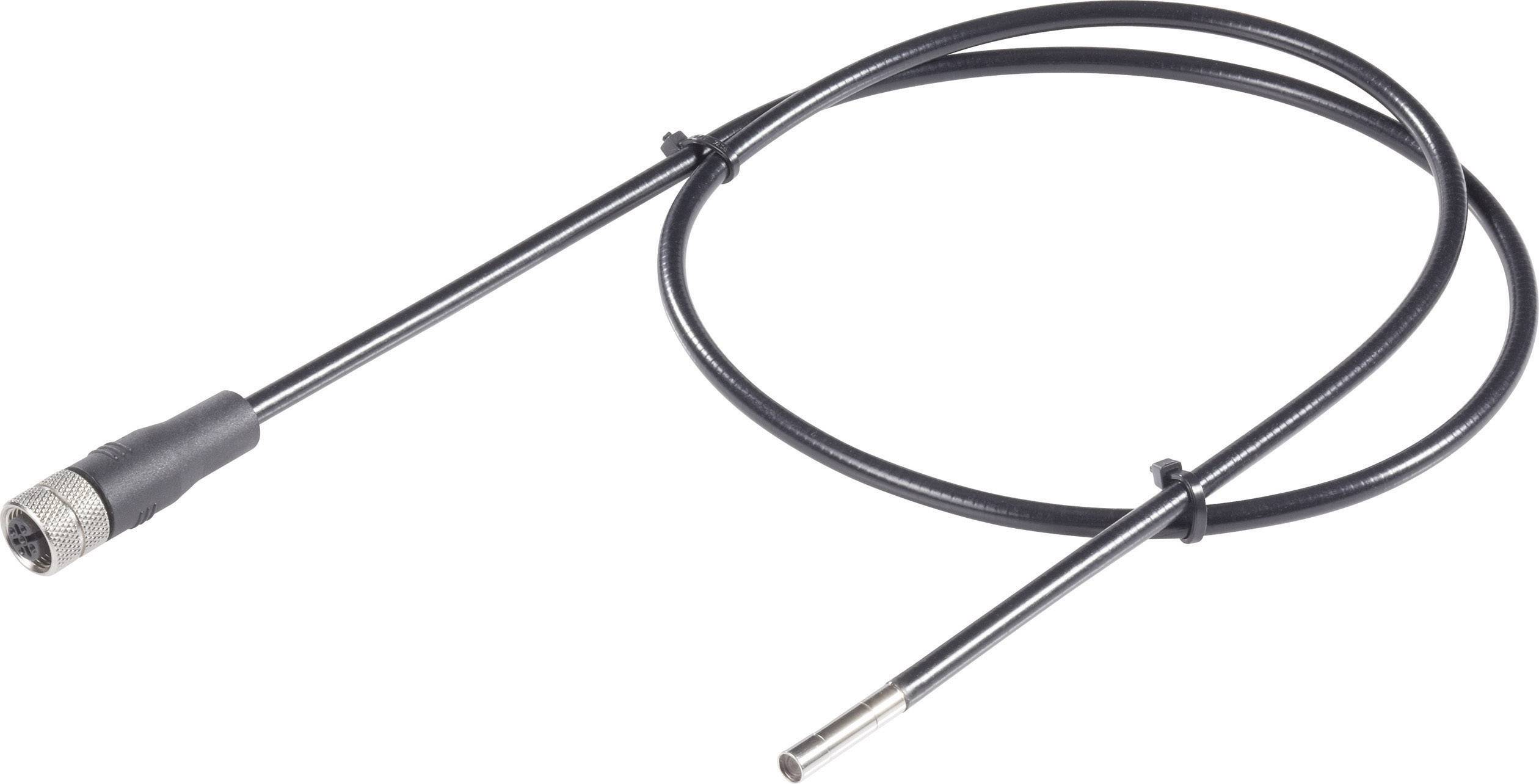 Et sort temperatursensorkabel med sølvfarvet metalstik og langt kabel, velegnet til tekniske anvendelser.