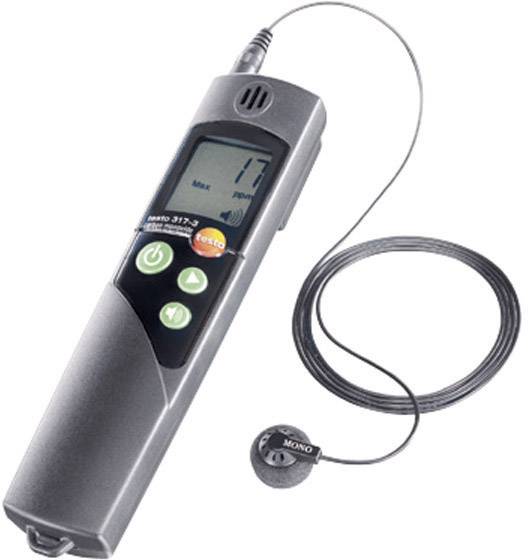 Gasmåleapparat med display, knapper og tilsluttet sensor til påvisning af lækager. Modellen er 'Testo 317-3'.