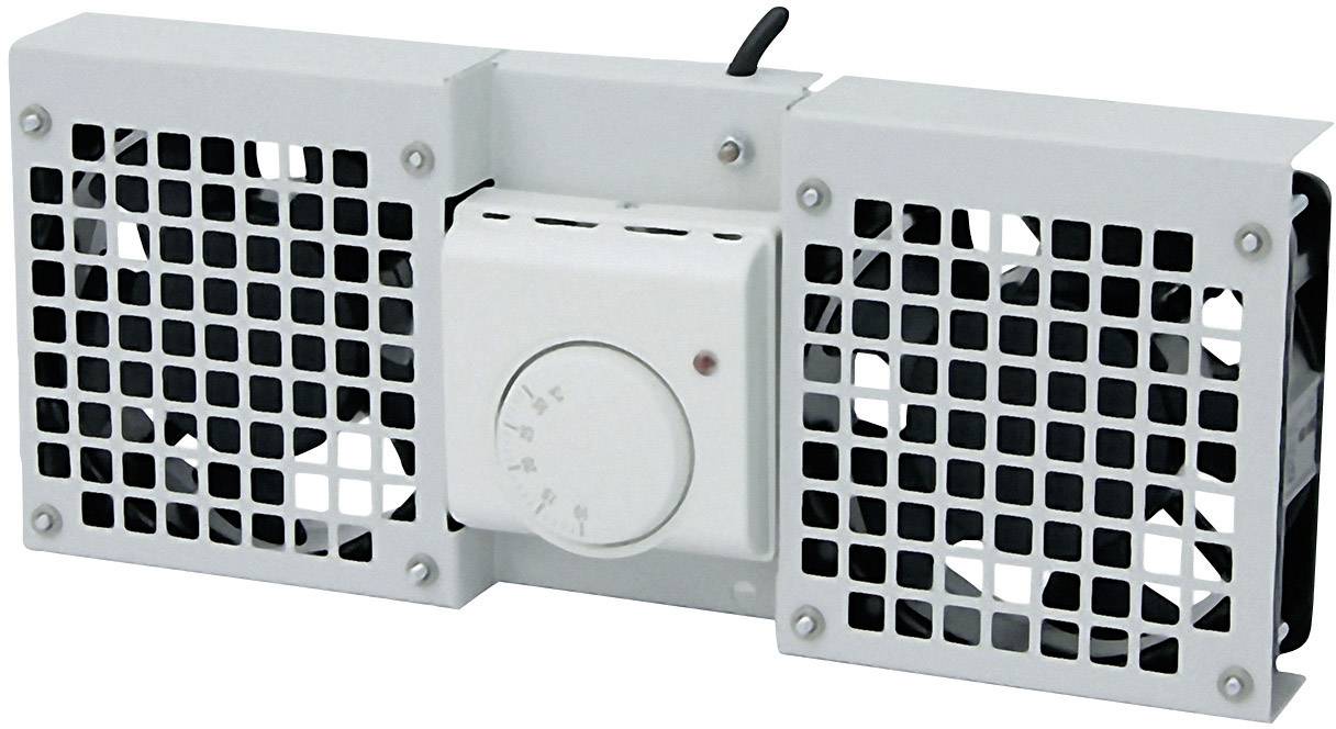 Et rektangulært ventilationsgitter med integreret ventilator og drejeknap til styring. Velegnet til ventilationssystemer.