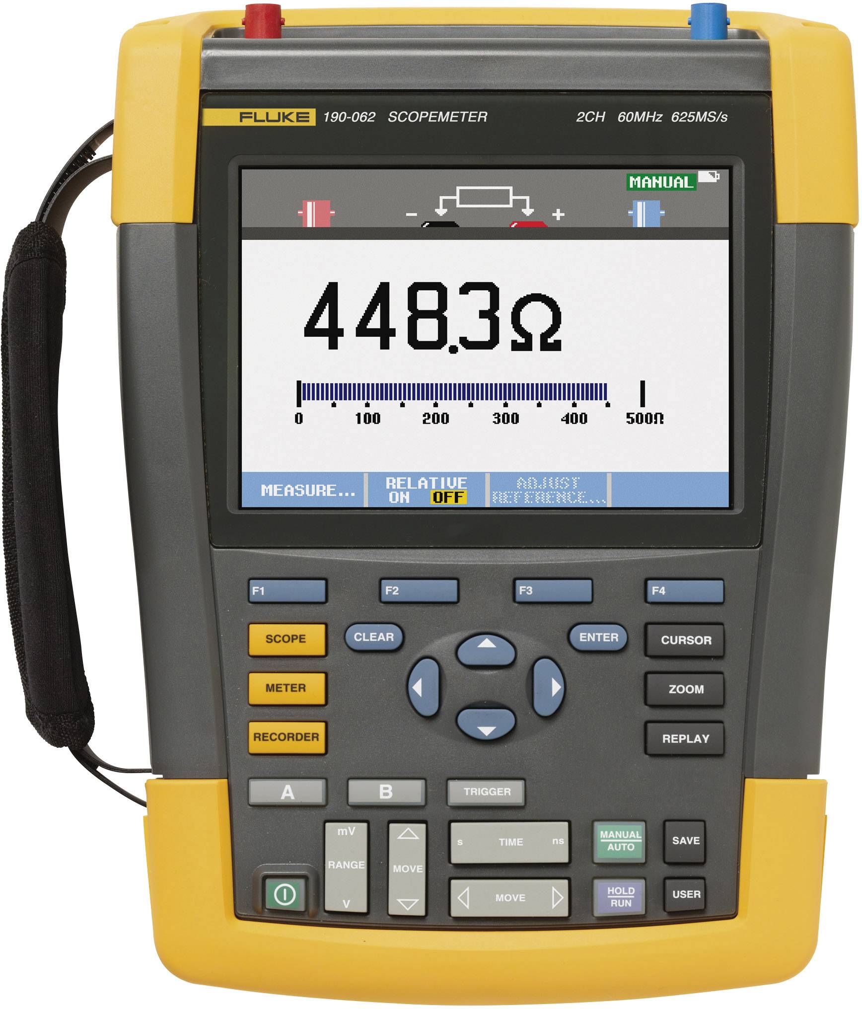 Fluke 190-062 Håndholdt oscilloskop Kalibreret (SCS akkrediteret laboratorium (SCS)) 60 MHz 2-kanals 625 MSa/s 10 kpts 8 Bit Digital hukommelse (DSO), Komponent-test, Multimeter-funktioner 1 stk