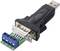 USB til RS485/RS422 konverter med sort kabinet og blå tilslutningsblok, bruges til at forbinde serielle enheder med computere.