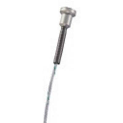 Metalstift med spiralformet gevind og tynd ledning i den ene ende, muligvis en teknisk komponent eller sensor.