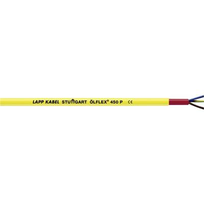 Et gult kabel med påskriften 'LAPP KABEL STUTTGART ÖLFLEX® 450 P', ved siden af flere farvede ledninger synlige.