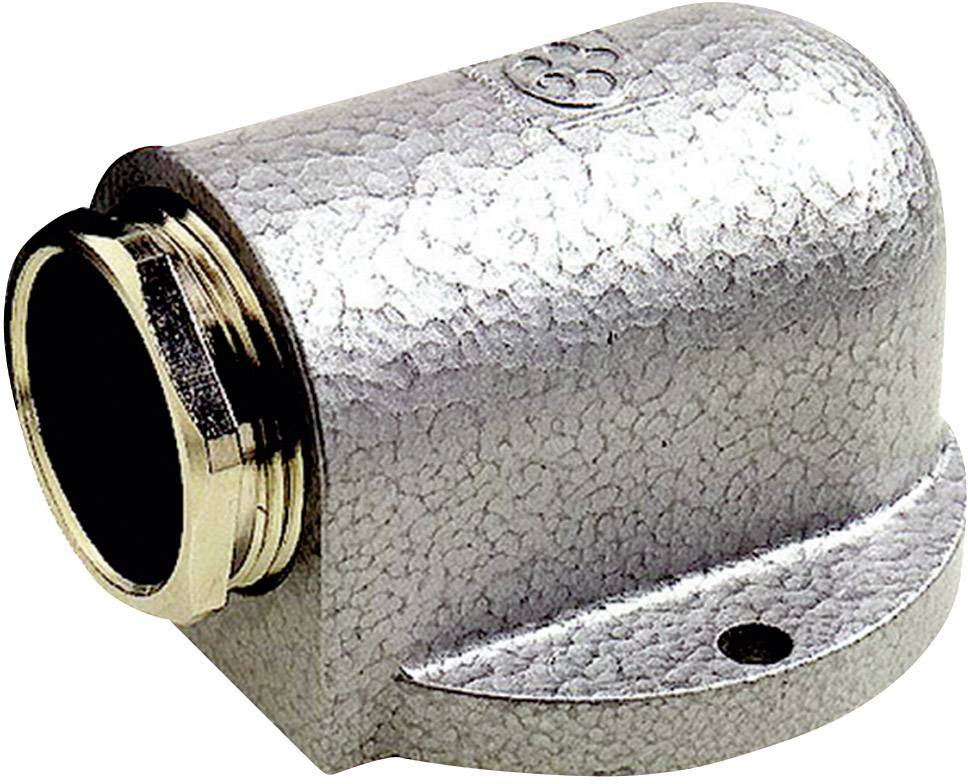 Metalkabelnippel i vinkelform med gevind, egnet til installation af kabler i en vinkel, med struktureret overfladebehandling.