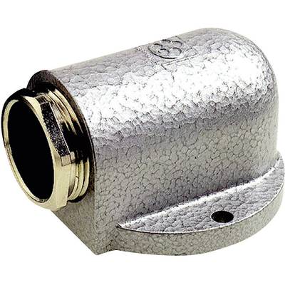 Metalkabelnippel i vinkelform med gevind, egnet til installation af kabler i en vinkel, med struktureret overfladebehandling.