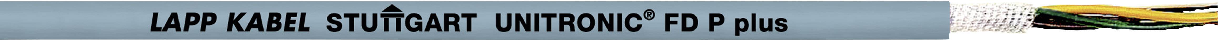 'UNITRONIC FD P plus' er skrevet på grå baggrund. Til venstre er Lapp Kabel Stuttgart-logoet, til højre et billede af kabler.