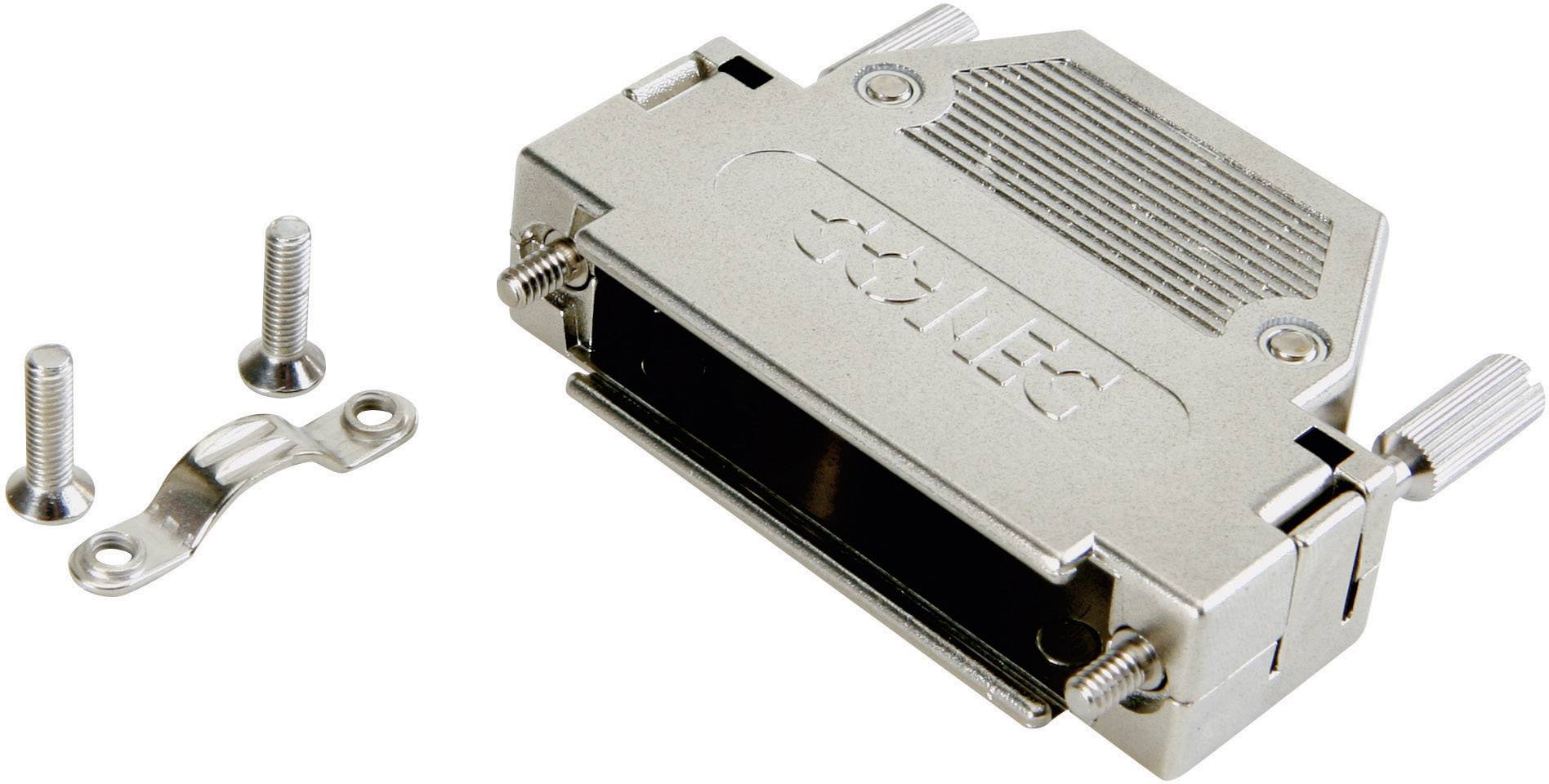 En metallisk stikforbinder med skruer og en holder, egnet til industrielle eller elektroniske anvendelser.
