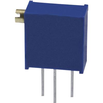 En blå elektronisk komponent med tre metalben på undersiden og en forgyldt kontakt på oversiden.