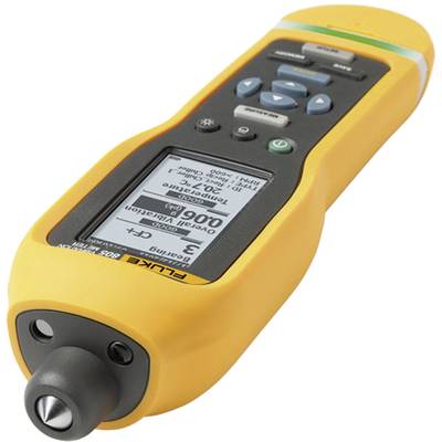 Et bærbart, gult infrarødt termometer med display og flere betjeningstaster. Det måler temperaturer berøringsfrit.