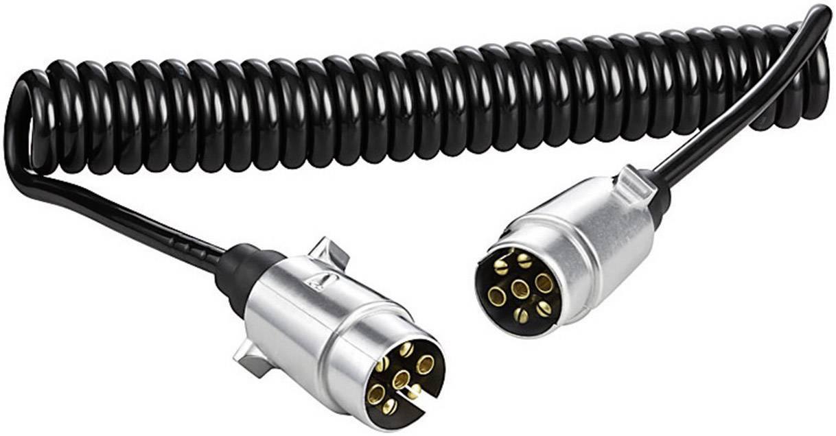 Spiralformet sort kabel med to 7-polet stik, ofte brugt til trailer eller campingvogn.