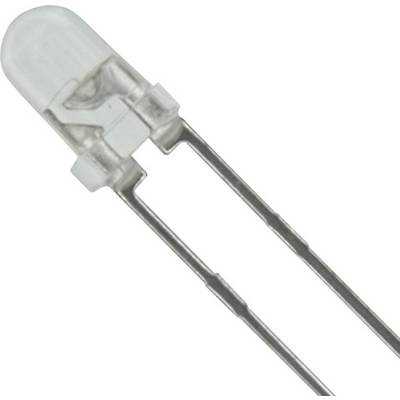 En enkelt hvid LED med to metalben, der tjener til montering eller elektrisk forbindelse.