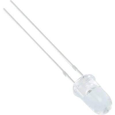 En transparent lysdiode (LED) med to tilslutningsledninger viser den typiske konstruktion af en LED-komponent.