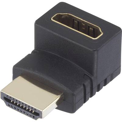 En sort HDMI-vinkeladapter med et hanstik og et hunstik, som letter forbindelser i trange rum.