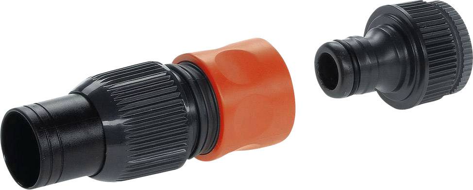 To hik plastikstik stik ved siden af hinanden, et sort med en orange håndtag, velegnede til et slange/rørsystem.