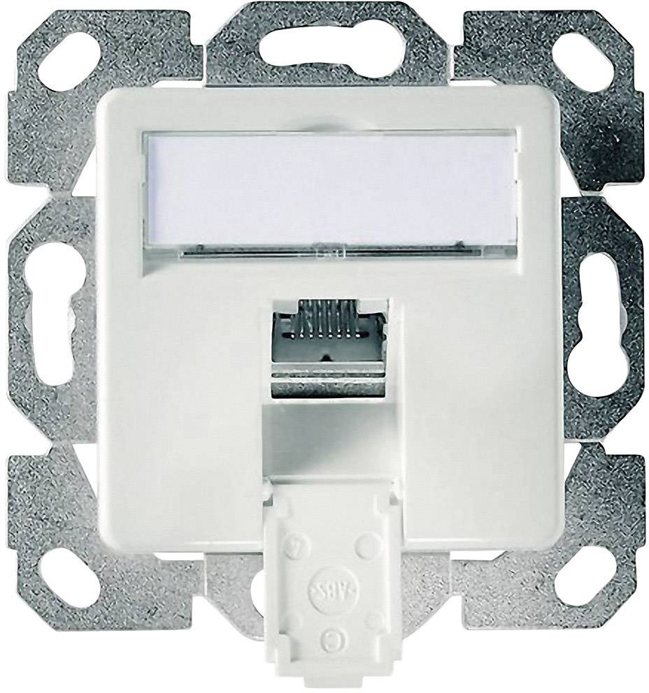Enkelt Ethernet-vægstik med metalramme, egnet til hjemmenetværk eller kontorinstallationer.