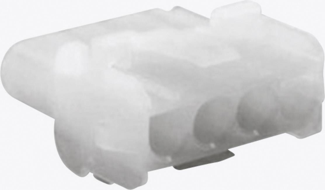Hvid plastikstik, trepolet, til elektrisk forbindelse, ingen synlige metalliske kontakter.