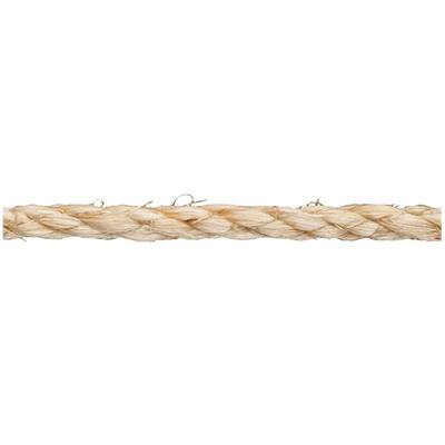 Et flettet reb lavet af naturlige fibre, spændt horisontalt, viser sin struktur og lyse farve.