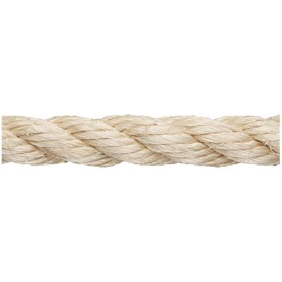 Et tykt, flettet reb lavet af naturfibre ligger horisontalt på en hvid baggrund.
