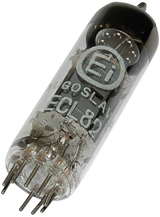 Elektronrør med mærkning 'Ei ECL82'. Glasrør med metalforbindelser forneden. Bruges i lydudstyr.