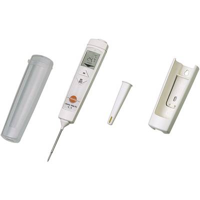 Et digitalt termometer med hylster og sonde. På displayet vises '24,7°C'. Egnet til temperaturmåling af fødevarer.