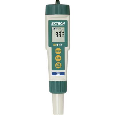 Håndholdt måleenhed til måling af redoxpotentiale. Skærm viser '332 mV', nedenunder knapper: Mode, Cal, On/Off. Mærke Extech, model ExStik RE300.