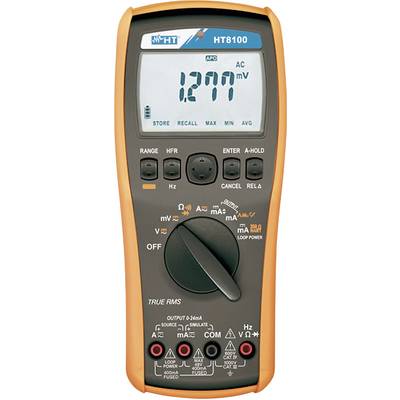 Digitalt multimeter med displayvisning 127,7 mV, forskellige indstillingsmuligheder, knapper og drejeskifter.
