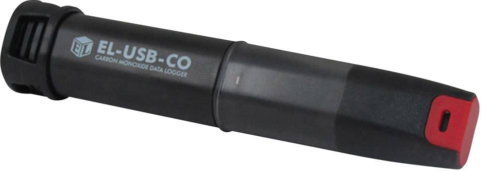 En omfattende CO-datalogger i cylinderform, overvejende sort med et rødt endestykke. Enhed til måling af kulilte.