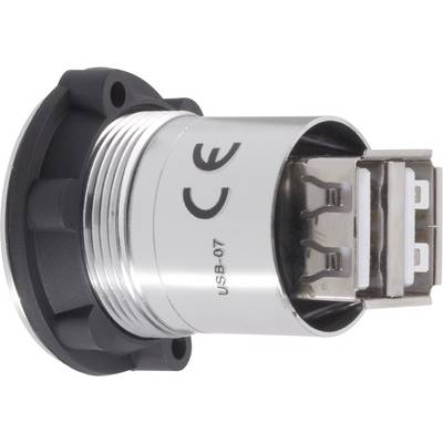 USB-forbindelsesudtag til industri med CE-mærkning på siden. Mærket med 'USB-07'. Velegnet til robuste miljøer.