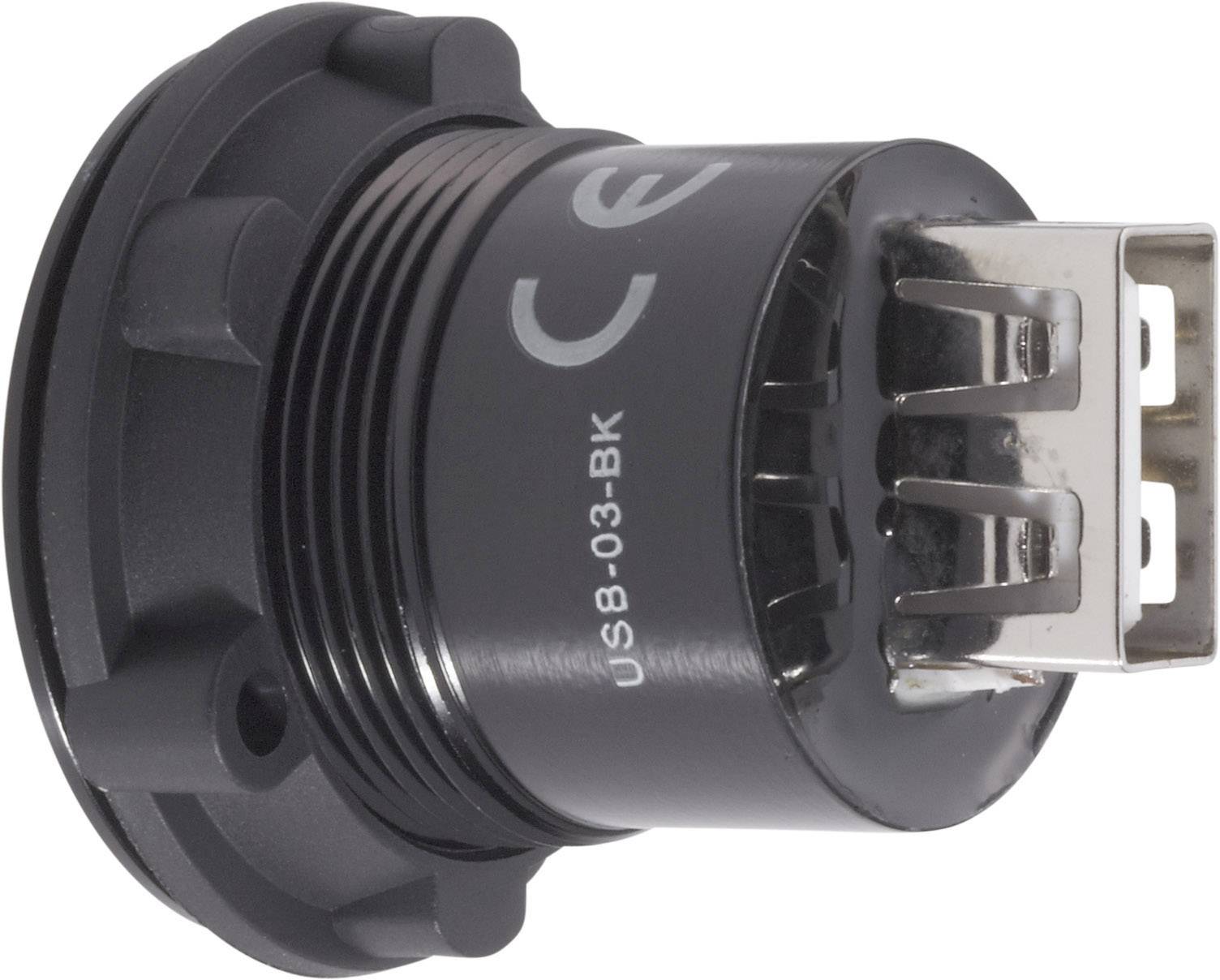 Konverteradapter med USB-stik, sort kabinet, mærket 'USB-03-BK'. Egnet til industrielle anvendelser.