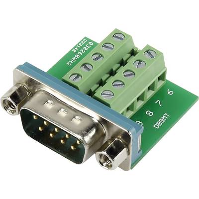 En grøn DB9-stikadapter med skrueklemmer, til forbindelse af serielle kabler til et kredsløbskort.