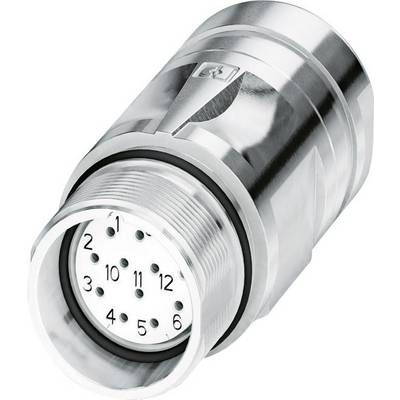 En cylindrisk, metallisk stikforbinder med 12 nummererede ben, egnet til elektroniske tilslutninger.