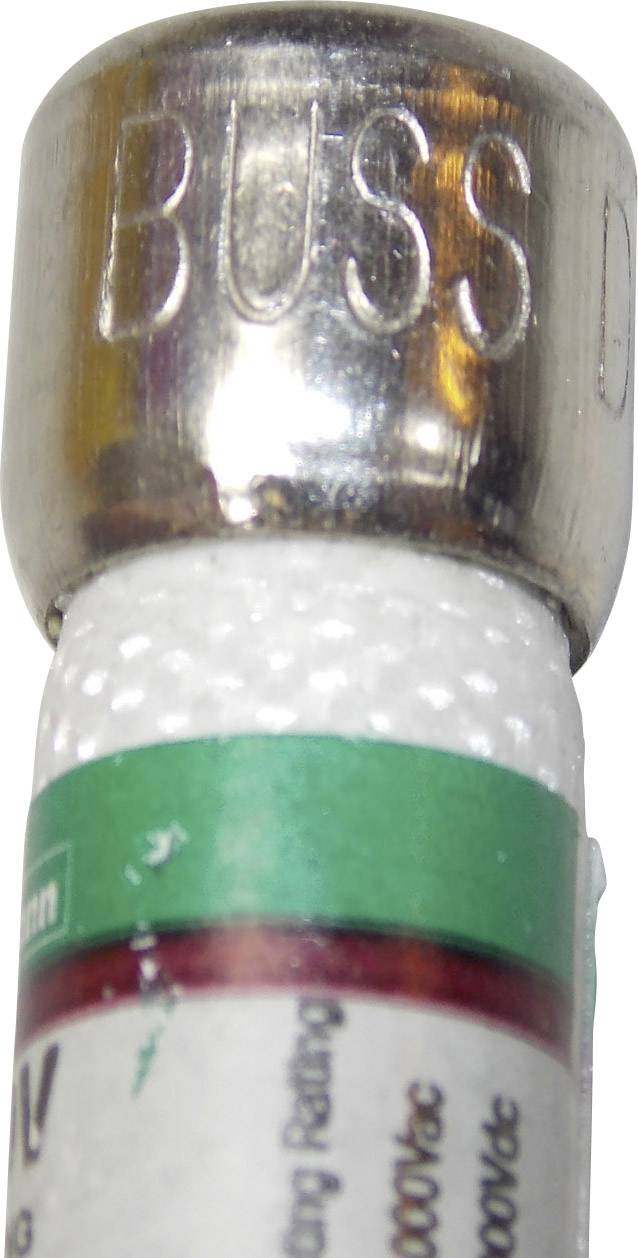 Metalsiksikring med påskriften 'Buss'. Primært brugt i elektriske apparater til beskyttelse mod strømoverskridelse.