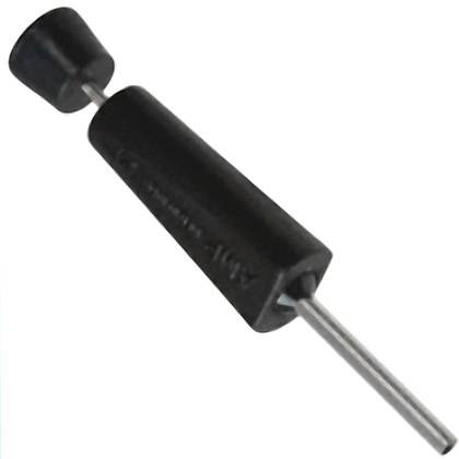 En sort, cylinderformet gummiarm, som sandsynligvis bruges til at dæmpe eller isolere vibrationer.