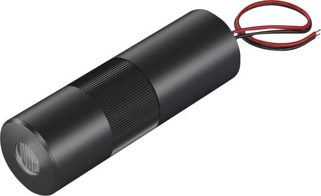 Et cylindrisk metalhylster med riflet sektion for bedre greb. To røde og sorte ledninger stikker ud fra bagsiden.