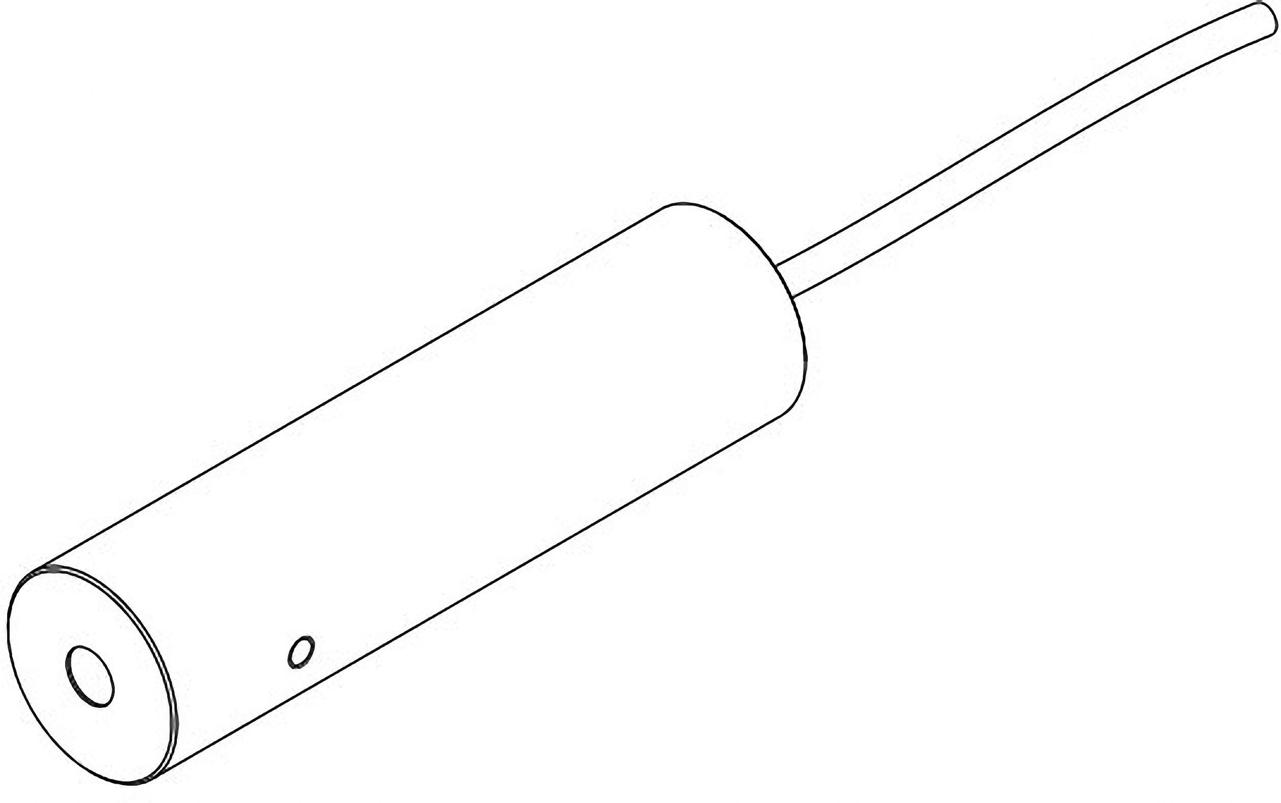 Lineært diagram af en cylindrisk mikrofon med tilsluttet kabel, som viser dens enkle konstruktion.
