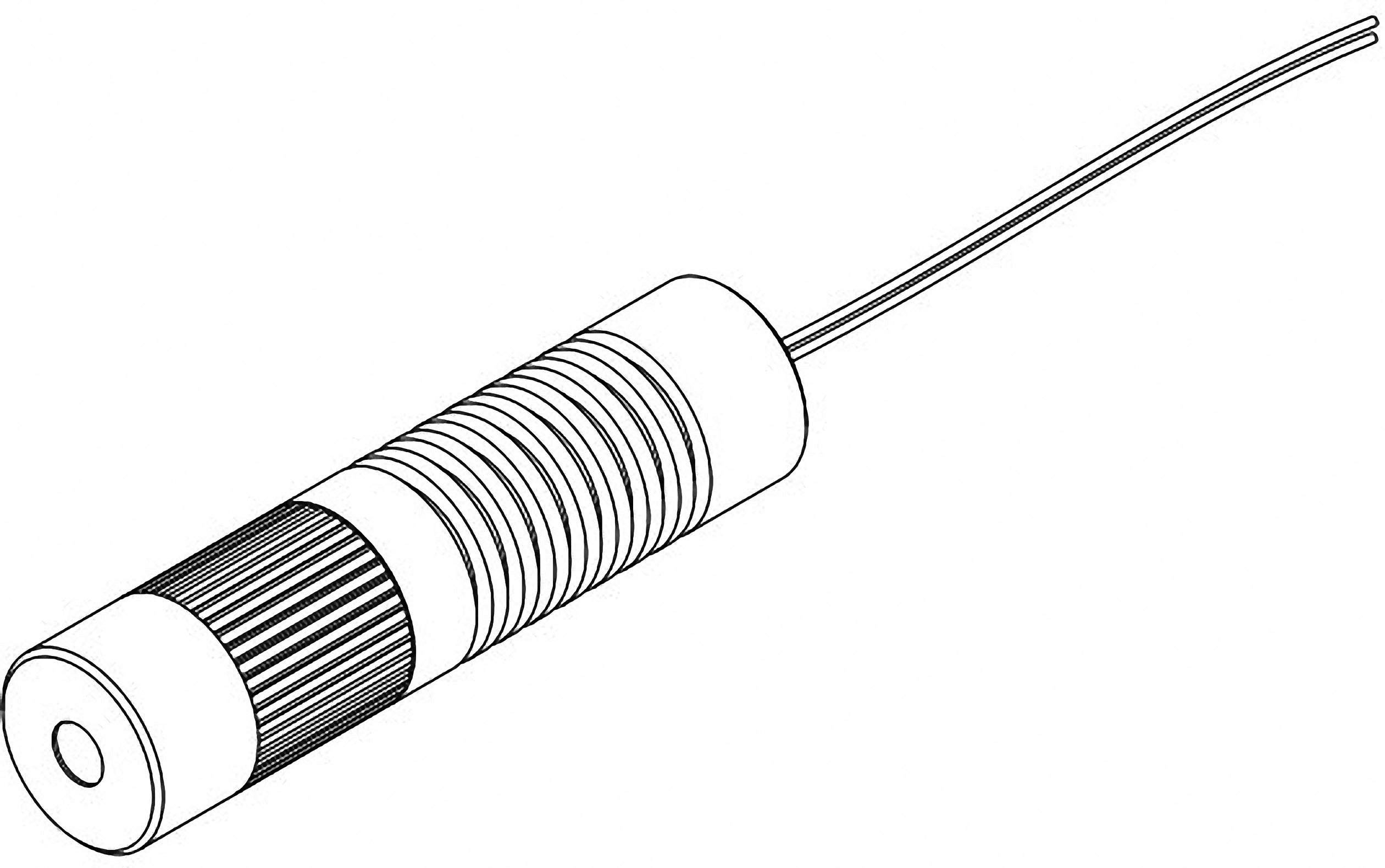 Tegning af en cylindrisk mikrofon med riflet greb og kabel, som illustrerer detaljeret design og struktur.