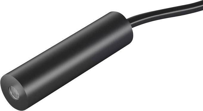 En sort cylinderformet sensor med et kabelstik, typisk anvendt til tekniske eller elektroniske formål.
