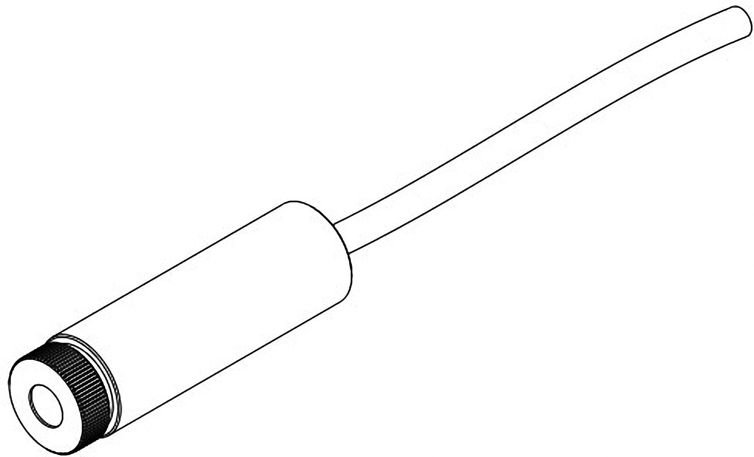 Sort-hvid tegning af en cylinderformet stik med kabel.