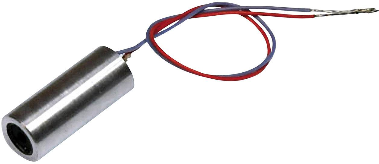 En cylindrisk elektrisk motor med to fremstående ledninger, en rød og en blå, sandsynligvis til tekniske anvendelser.