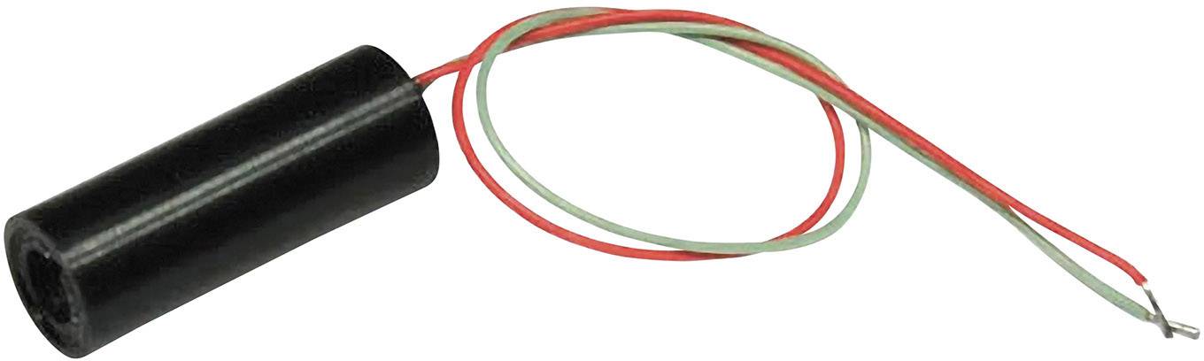 En cylindrisk sort sensor med to fremstående ledninger, rød og grøn, til tilslutning i elektroniske kredsløb.