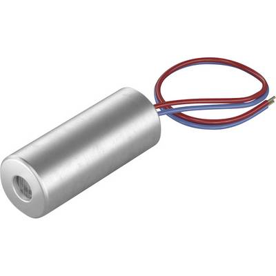 Cylinderformet elektromagnet med to fremstående ledninger, en rød og en blå.
