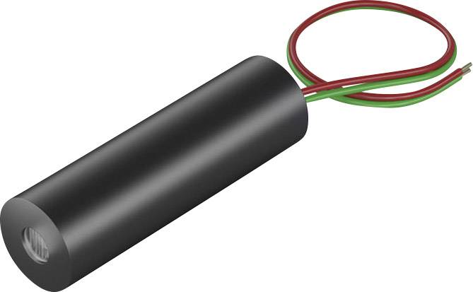Cylinderformet sort sensor med grønne og røde kabler, der rager ud fra den ene ende.