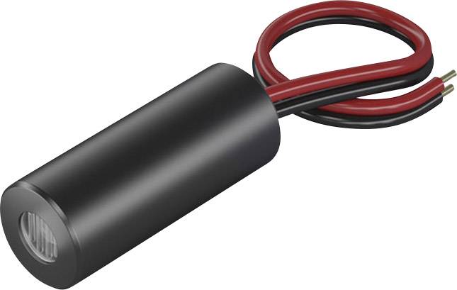 En cylinderformet, sort tænder med rød-sorte ledninger, egnet til elektriske forbindelser eller elektroniske enheder.