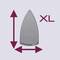 Billedet viser en grå, dråbeformet finne med pile opad og til højre samt teksten 'XL', hvilket indikerer en ekstra stor størrelse.