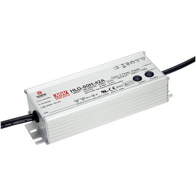MW Mean Well HLG-60H-20A LED-drivere, LED-transformator Konstant spænding, Konstant strøm 60 W 3 A 20 V/DC PFC-koblingsk