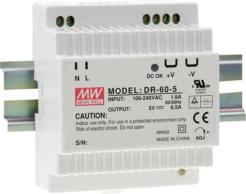 MEAN WELL DR-60-24 Strømforsyning til DIN-skinne (DIN-rail) 24 V/DC 2.5 A 60 W Antal udgange:1 x Indhold 1 stk-0