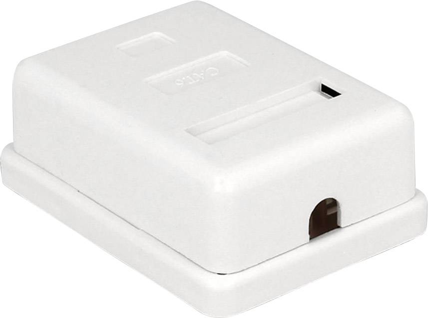 Hvid rektangulær afdækning med sprækker og fordybninger, sandsynligvis til en elektrisk forbindelse eller ledningsbeskyttelse.