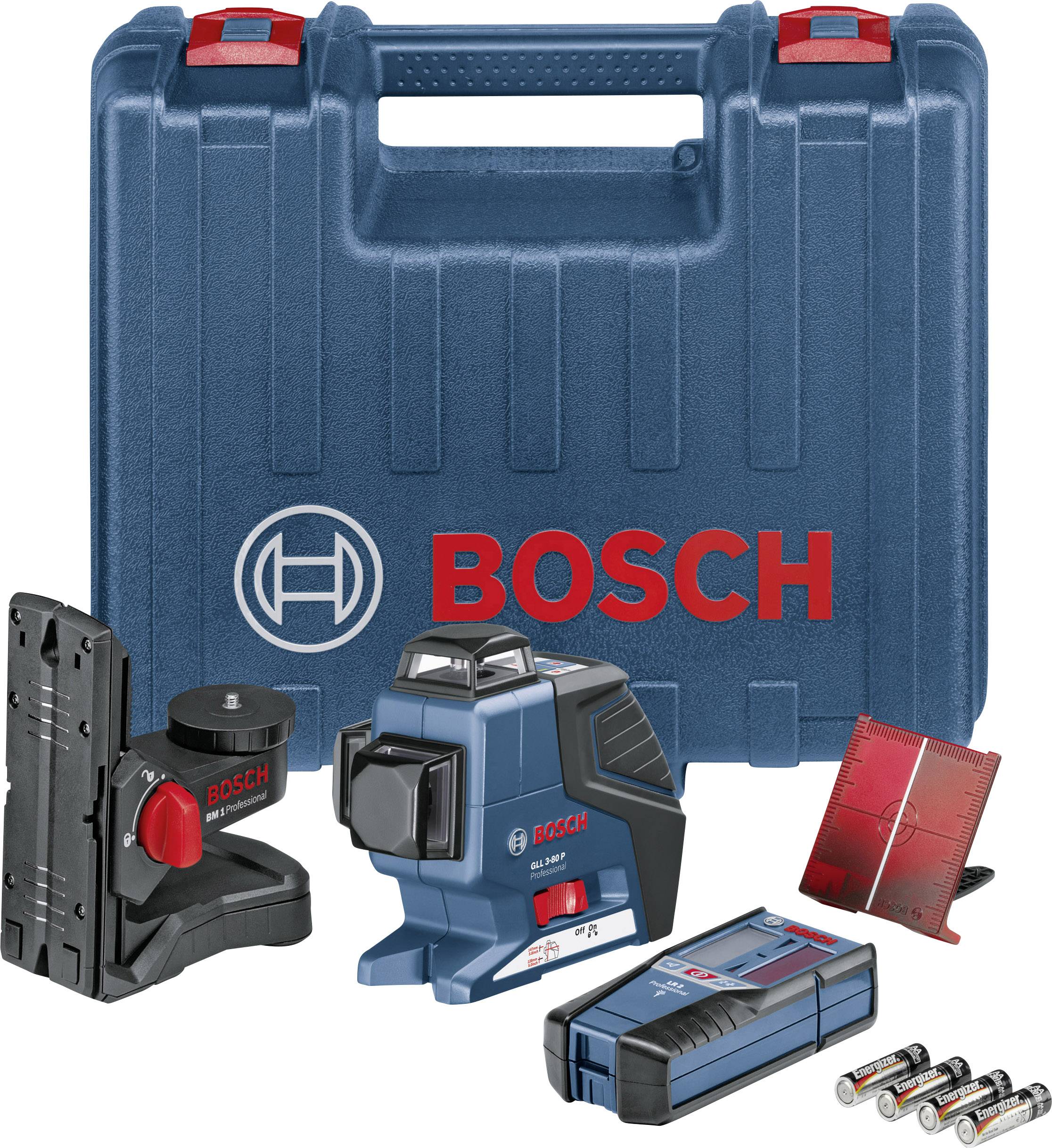Bosch Professional GLL 3-80 P+BM1+LR2 Linjelaser Selvnivellerende Rækkevidde (max.): 80 m |